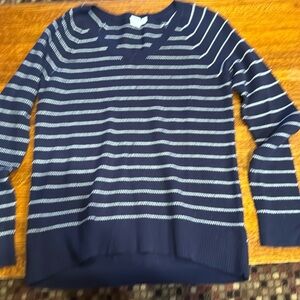 GAP V-neck navy and white striped sweater